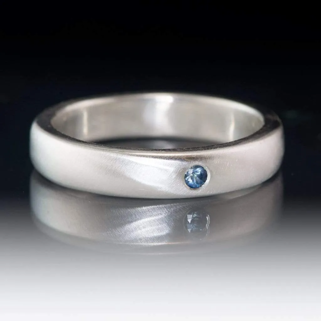 Domed Wedding Band with Flush set Montana Sapphire