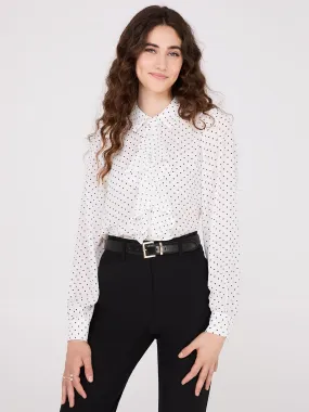 Dot Print Ruffle Button-Front Blouse