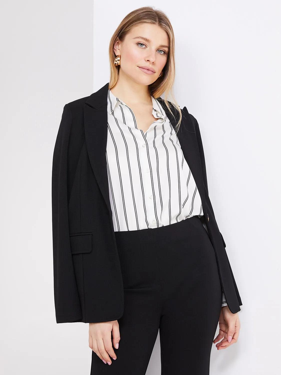 Double Pinstripe Satin Button-Front Blouse