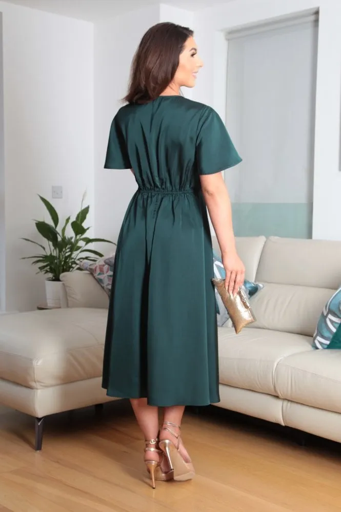 Double Second Midi Satin Wrap Dress With Split Skirt