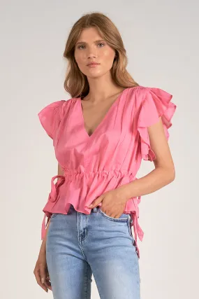 Elan V-Neck Ruffle Sleeve Top