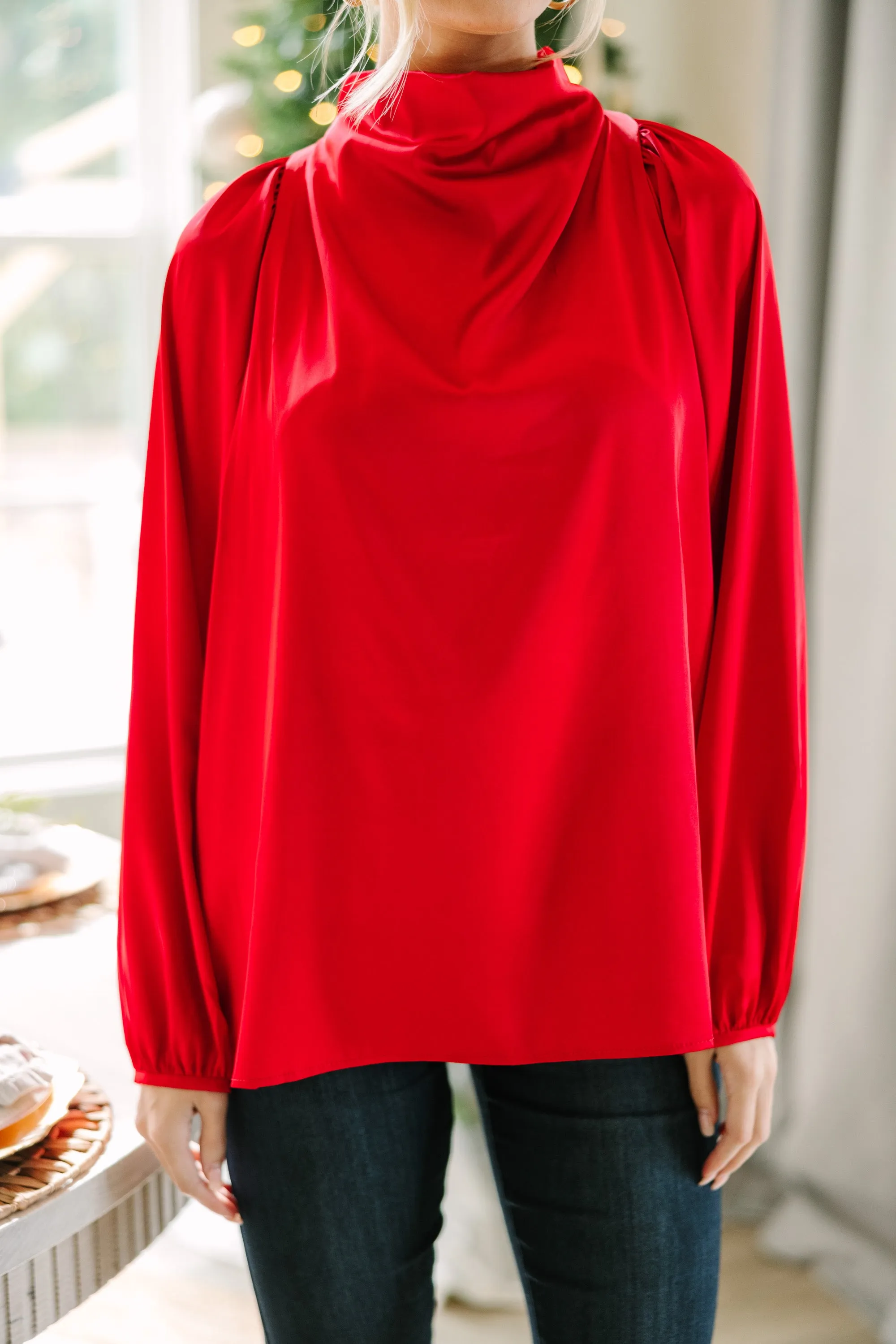 Embrace The Joy Red Satin Blouse