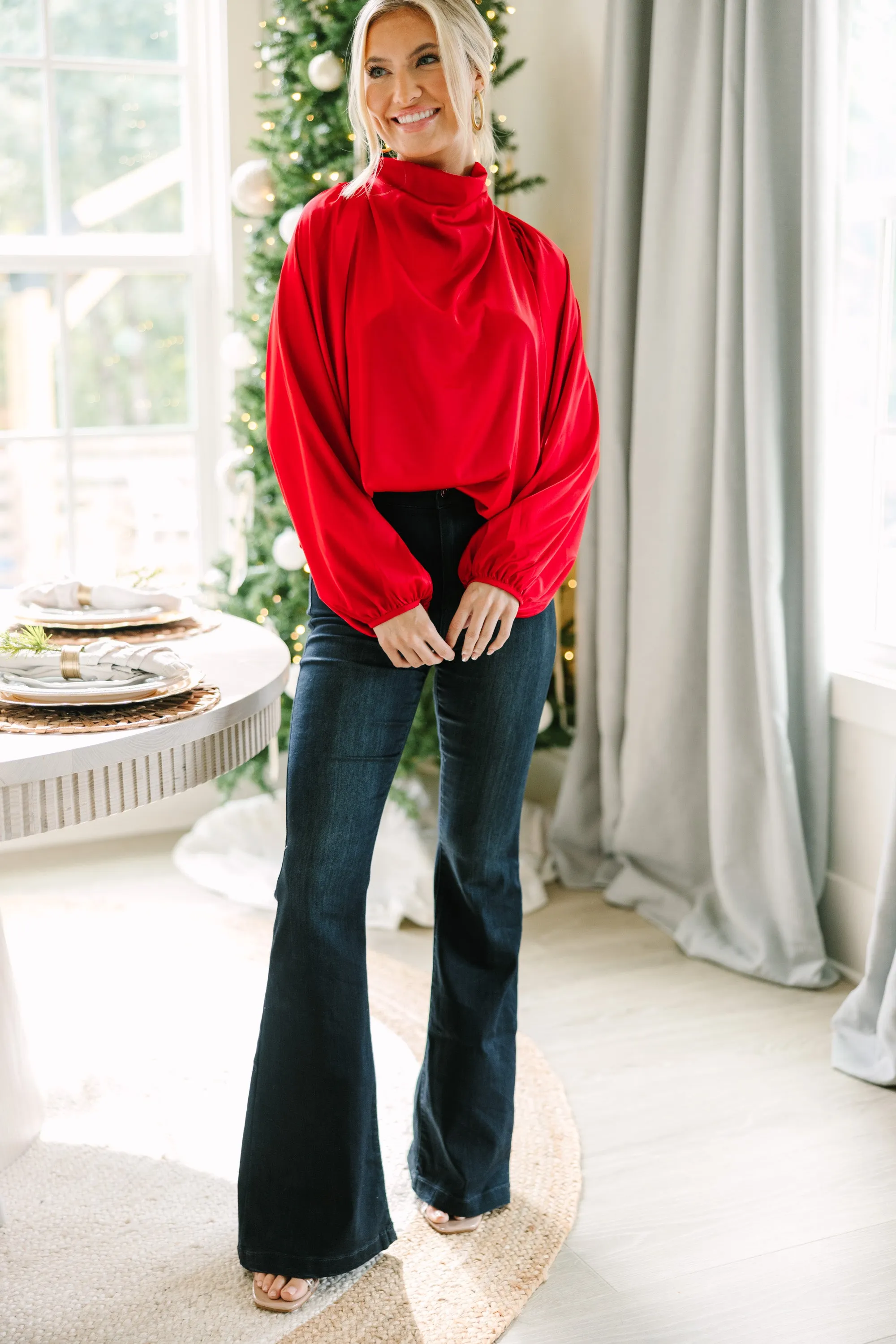 Embrace The Joy Red Satin Blouse