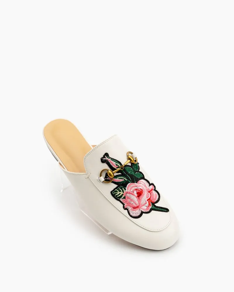 Embroidery Vamp Backless Slip On Mules