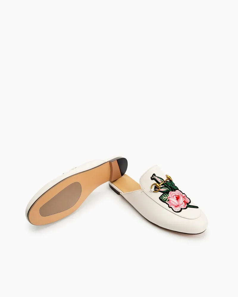 Embroidery Vamp Backless Slip On Mules