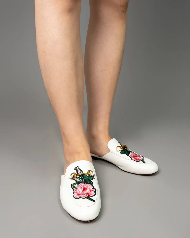 Embroidery Vamp Backless Slip On Mules