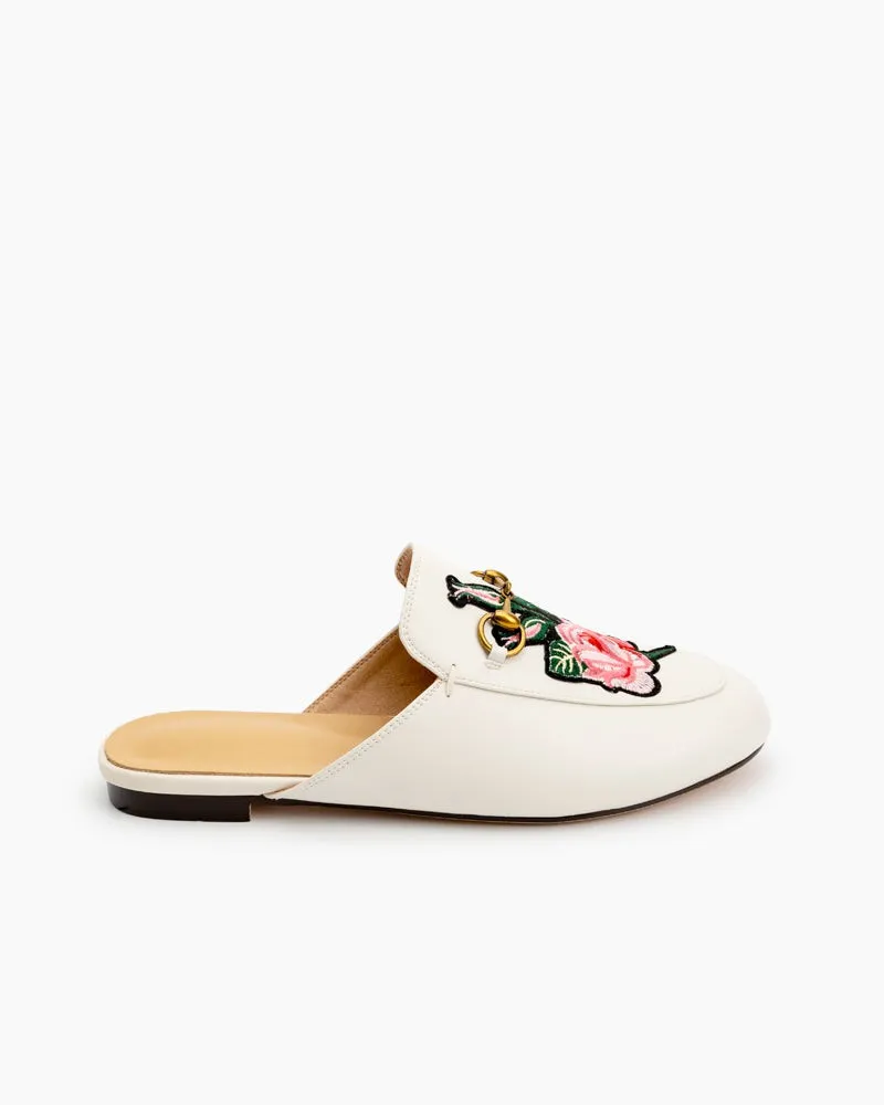 Embroidery Vamp Backless Slip On Mules