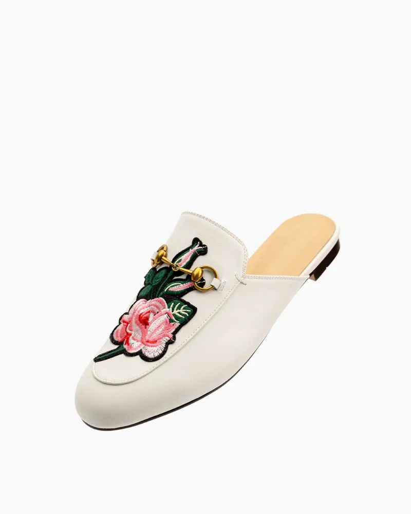 Embroidery Vamp Backless Slip On Mules