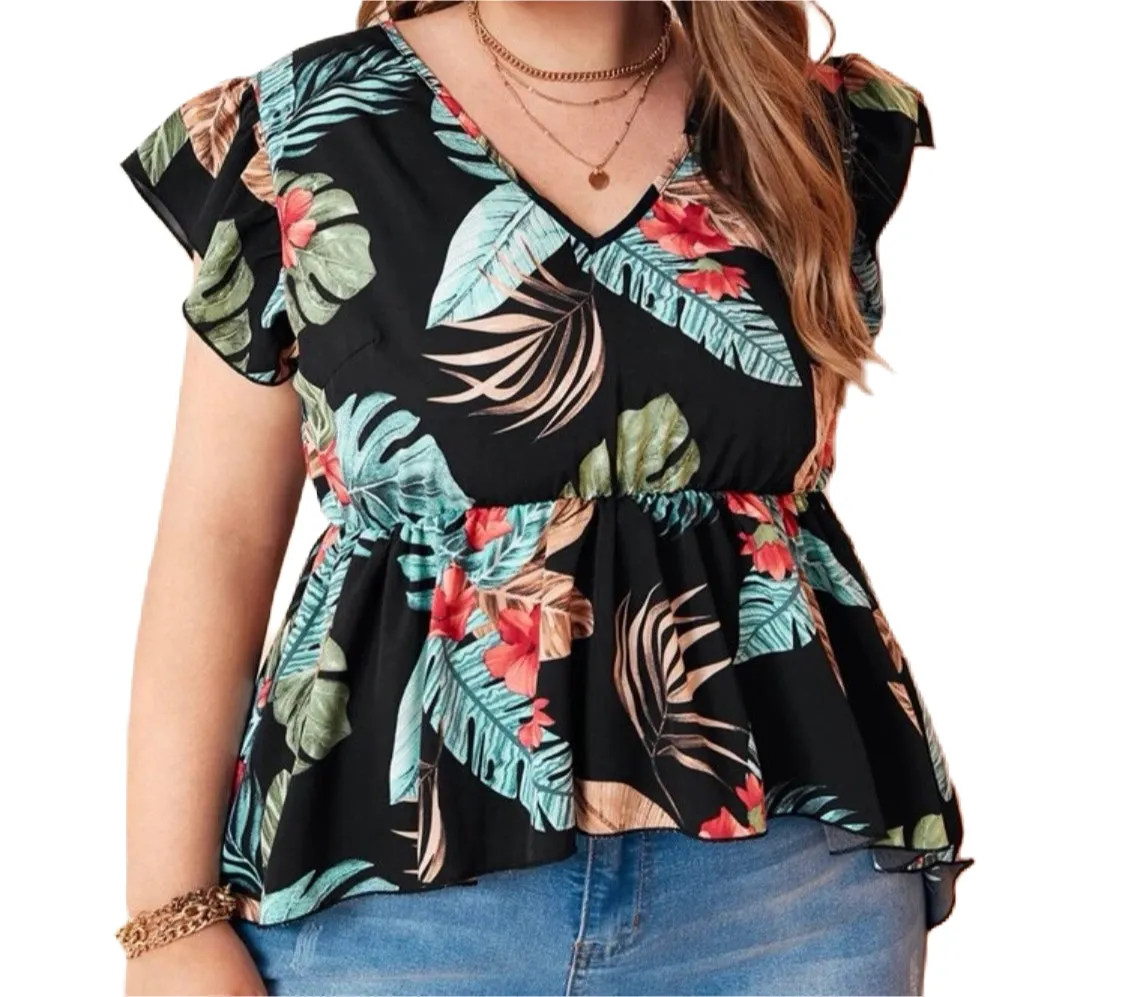 Floral High Low Peplum Blouse