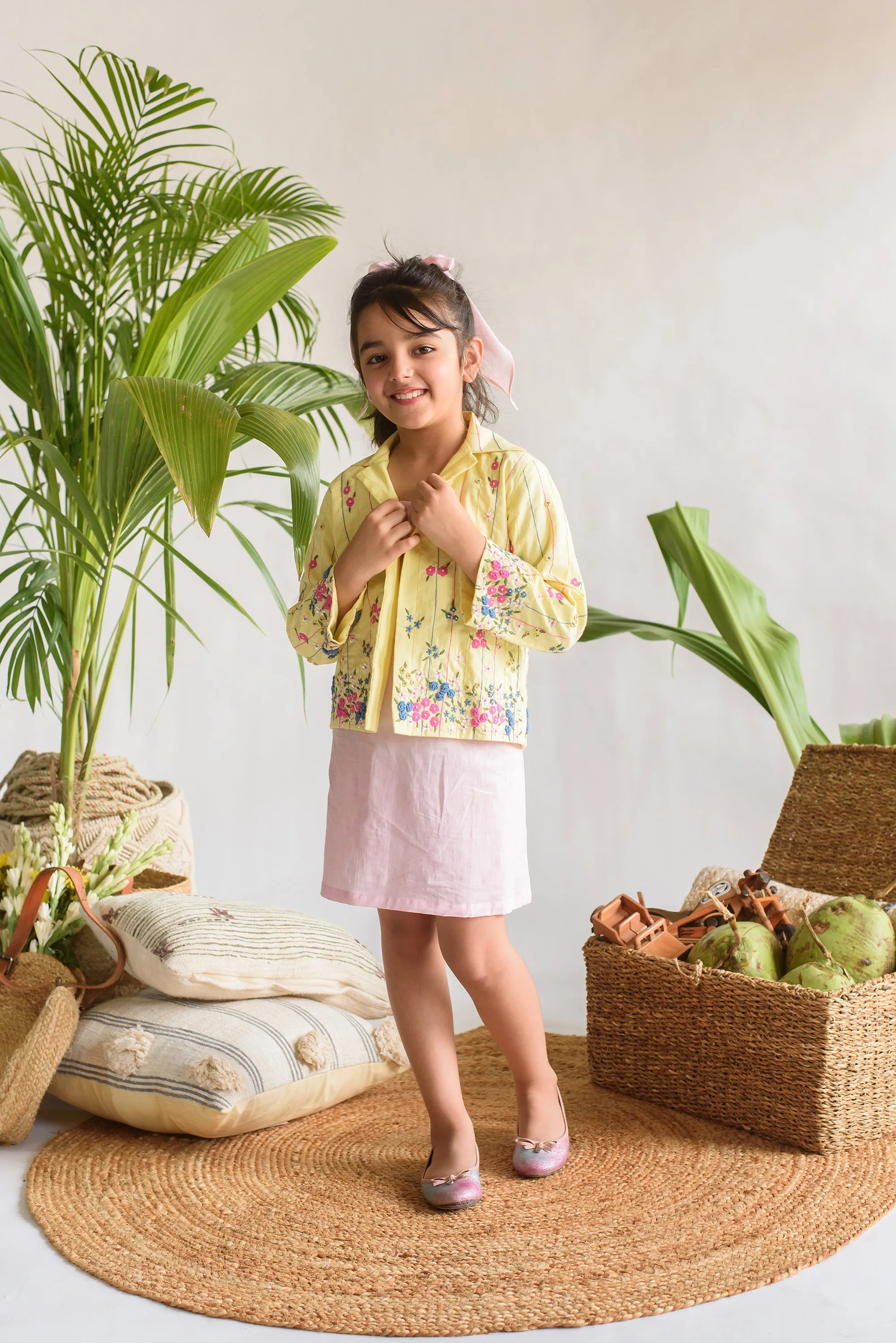 Floret Wheel- Thread Embroidered Jacket For Girls