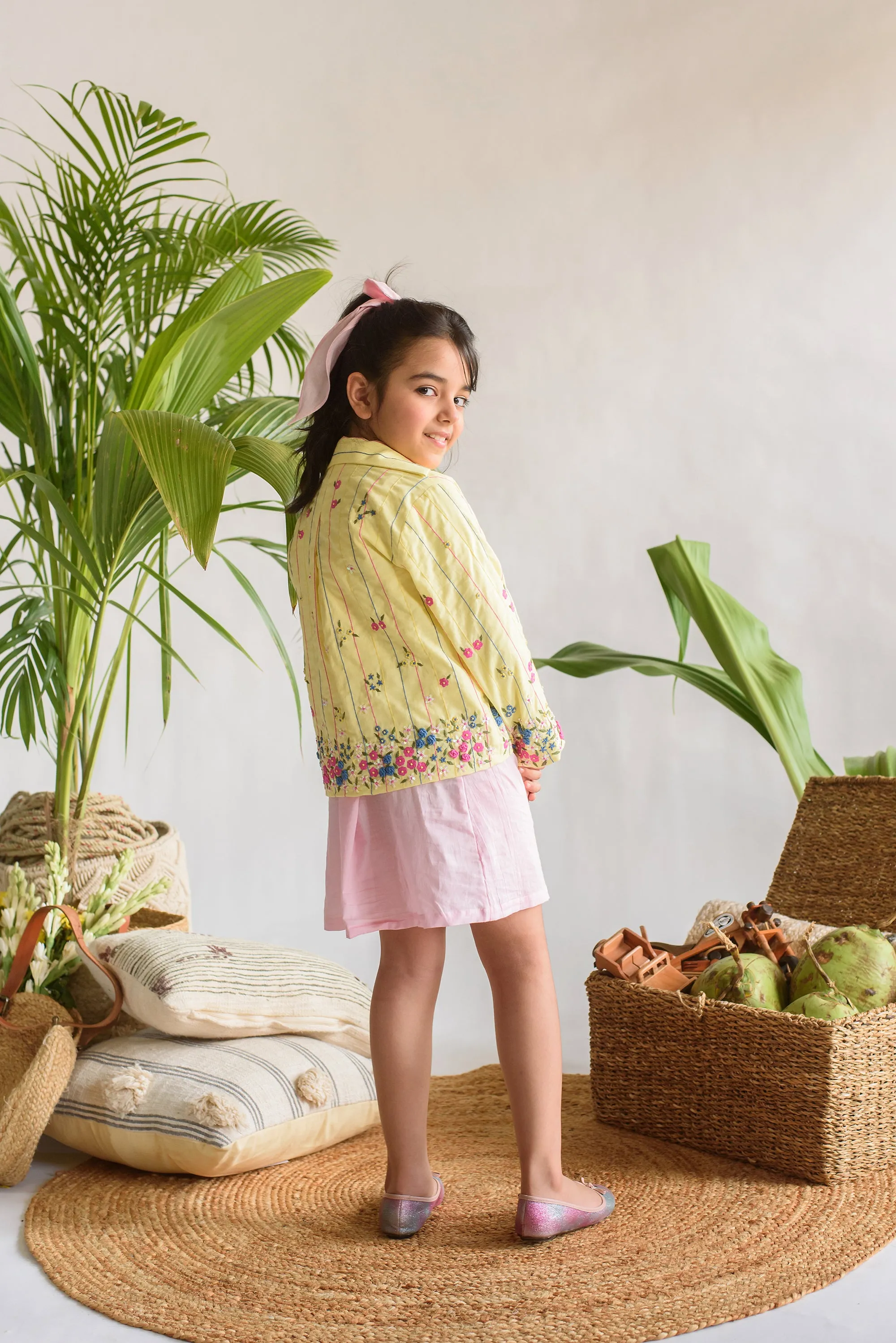 Floret Wheel- Thread Embroidered Jacket For Girls