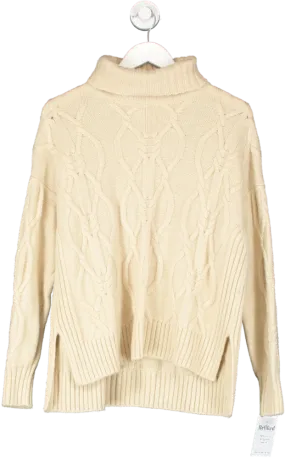 Frances Stories Cream Wool / Cashmere Blend Cable Knit Roll Neck Jumper UK XS/S