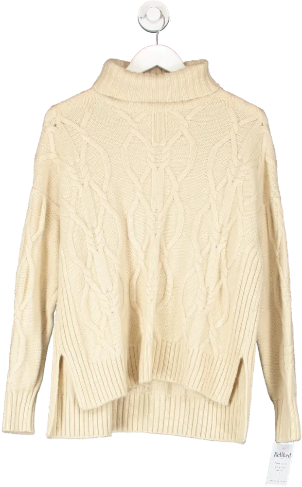 Frances Stories Cream Wool / Cashmere Blend Cable Knit Roll Neck Jumper UK XS/S