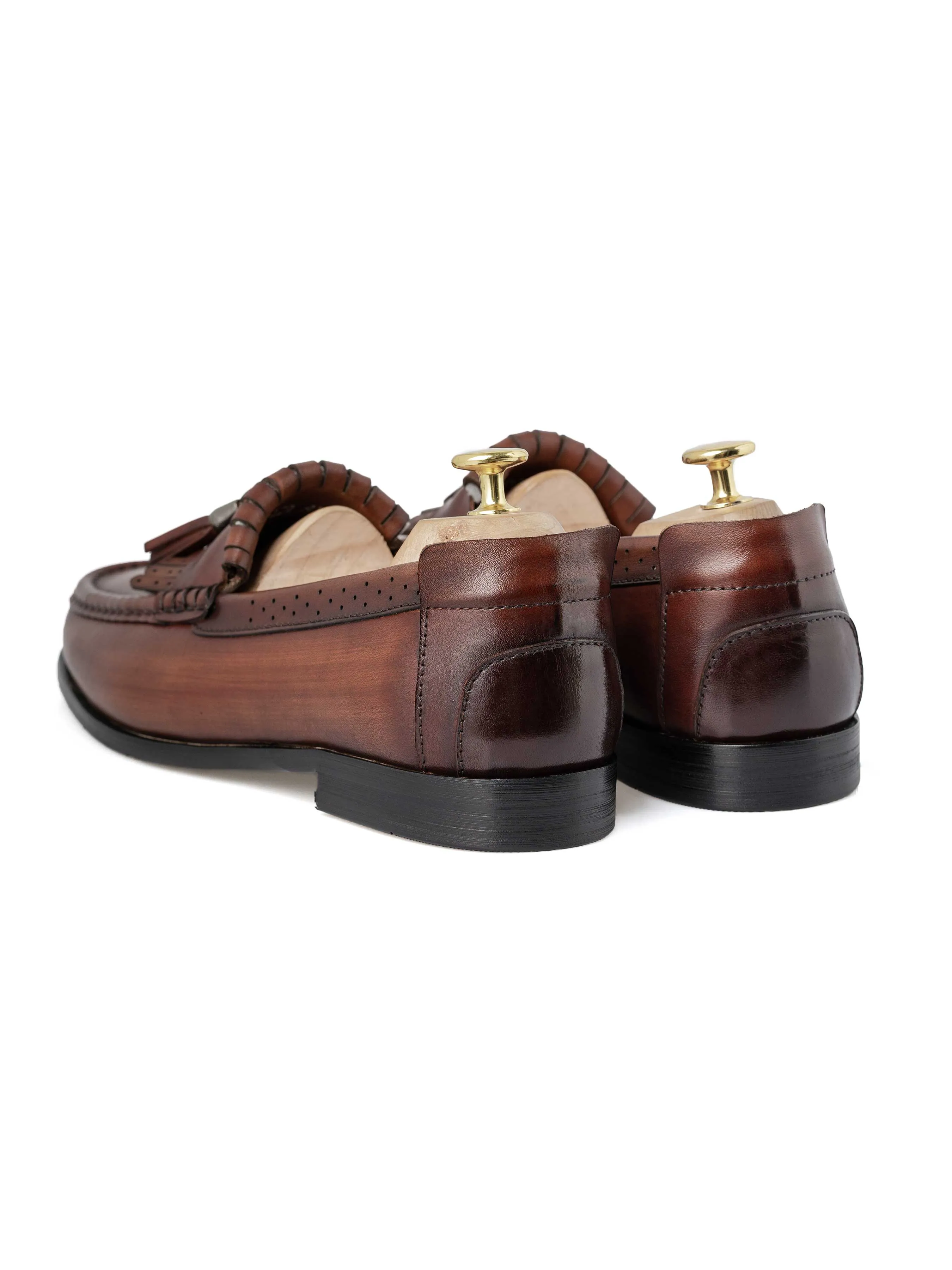 Fringe Classic Loafer - Cognac Tan with Tassel (Hand Painted Patina)