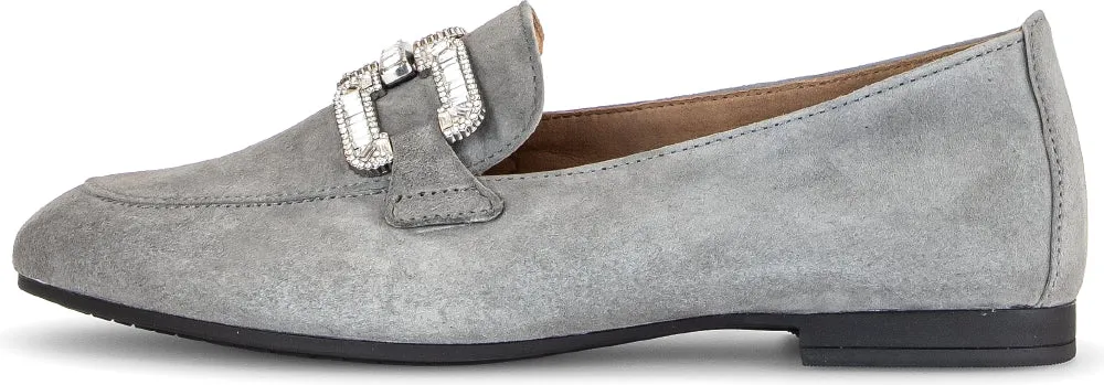 GABOR Grey Suede Loafer with Diamante Buckle 21019