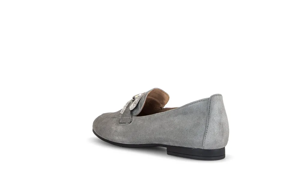 GABOR Grey Suede Loafer with Diamante Buckle 21019