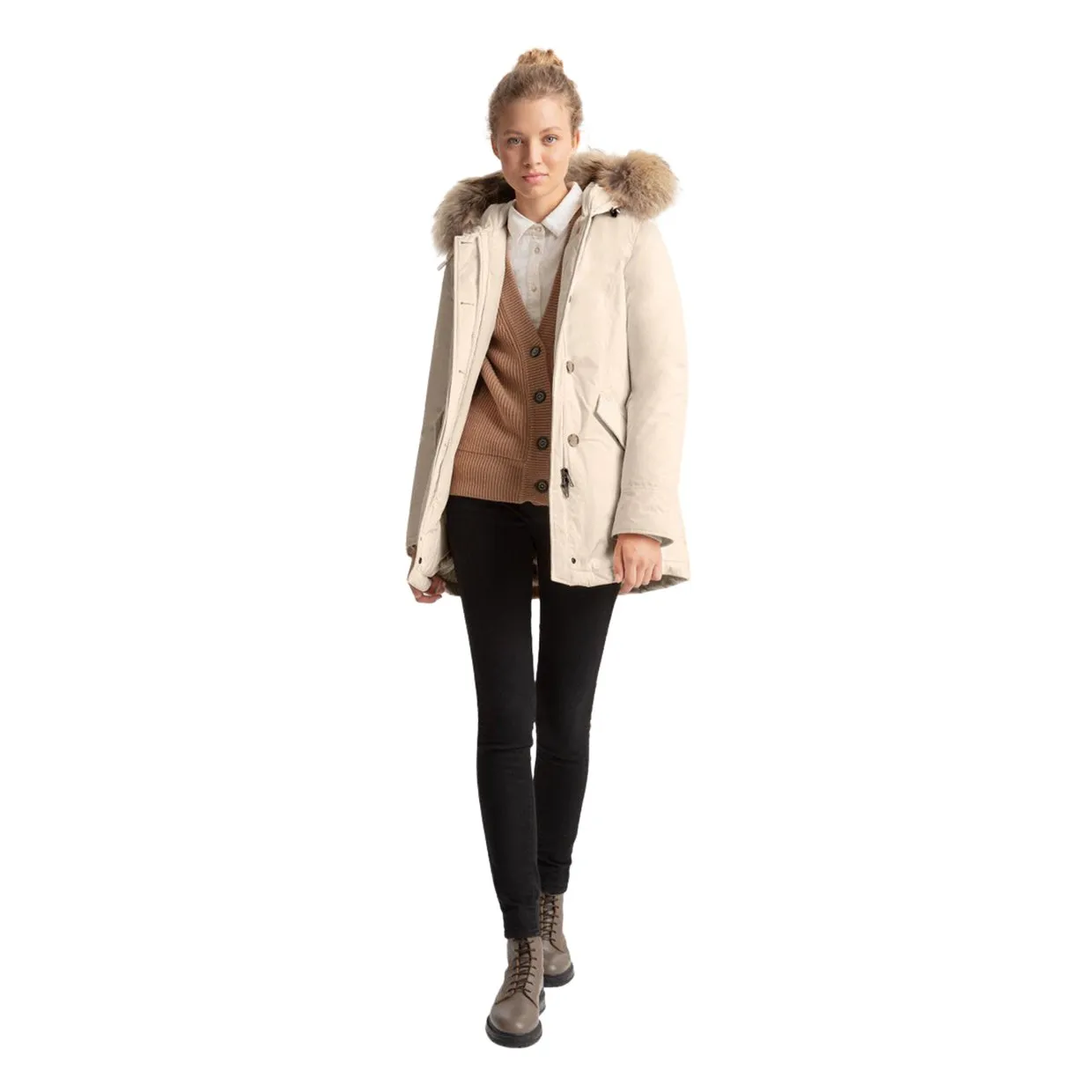 Giubbino Donna Woolrich Luxury Arctic Raccoon Parka Avorio