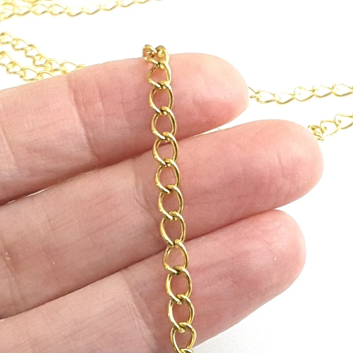 Gold Stainless Twist Chain, Open Link, 3.5x5.5x0.75mm,  50 Meters (160  Feet), #1950 G