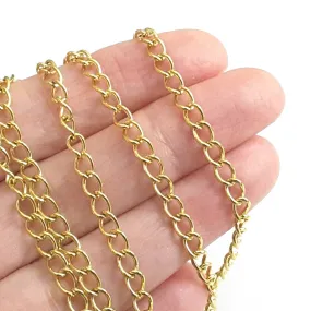 Gold Stainless Twist Chain, Open Link, 3.5x5.5x0.75mm,  50 Meters (160  Feet), #1950 G