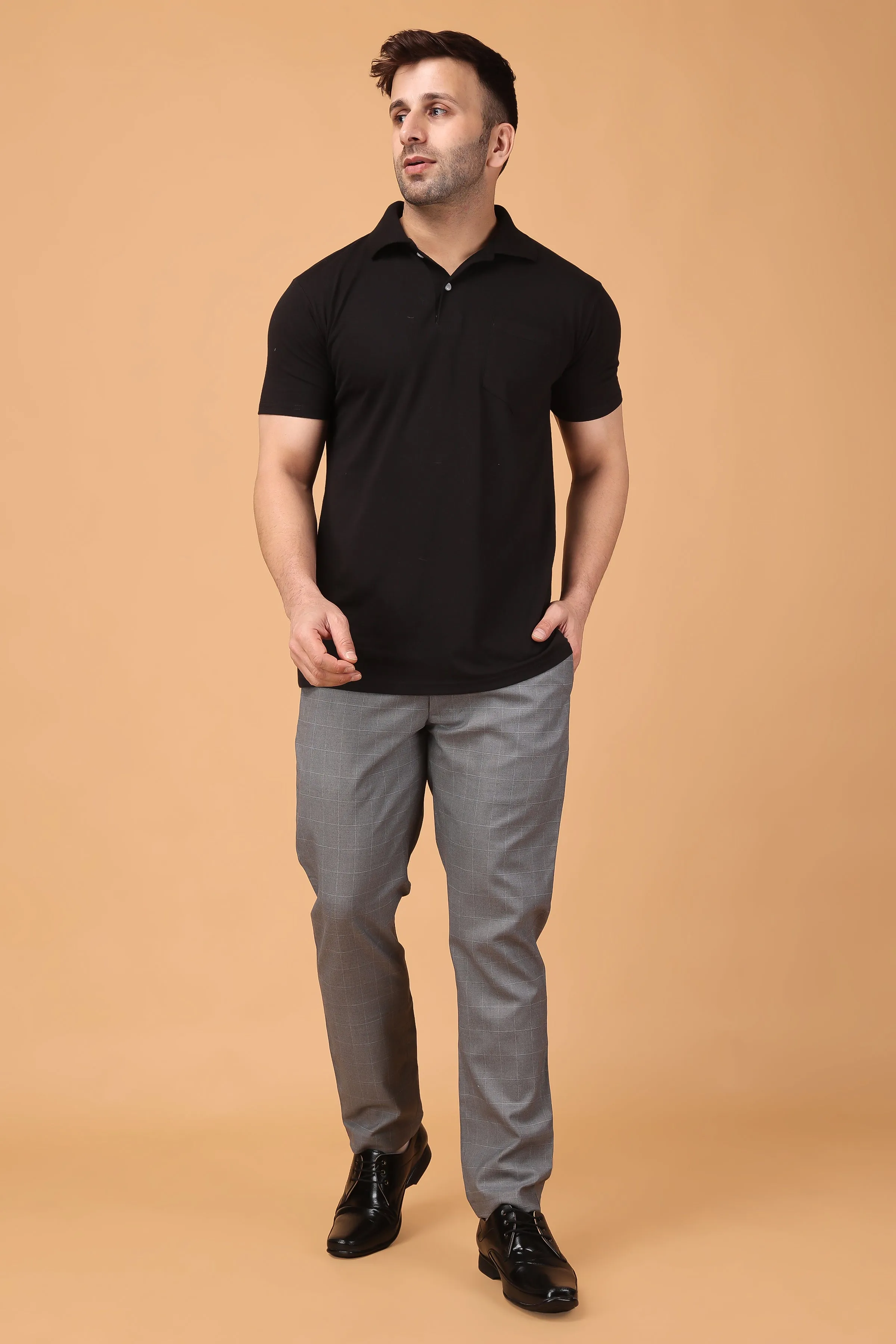 Graphite Checked Comfort Fit Trousers