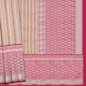 Handwoven Beige with Pink Banarasi Silk Saree - 2091N011116DSC