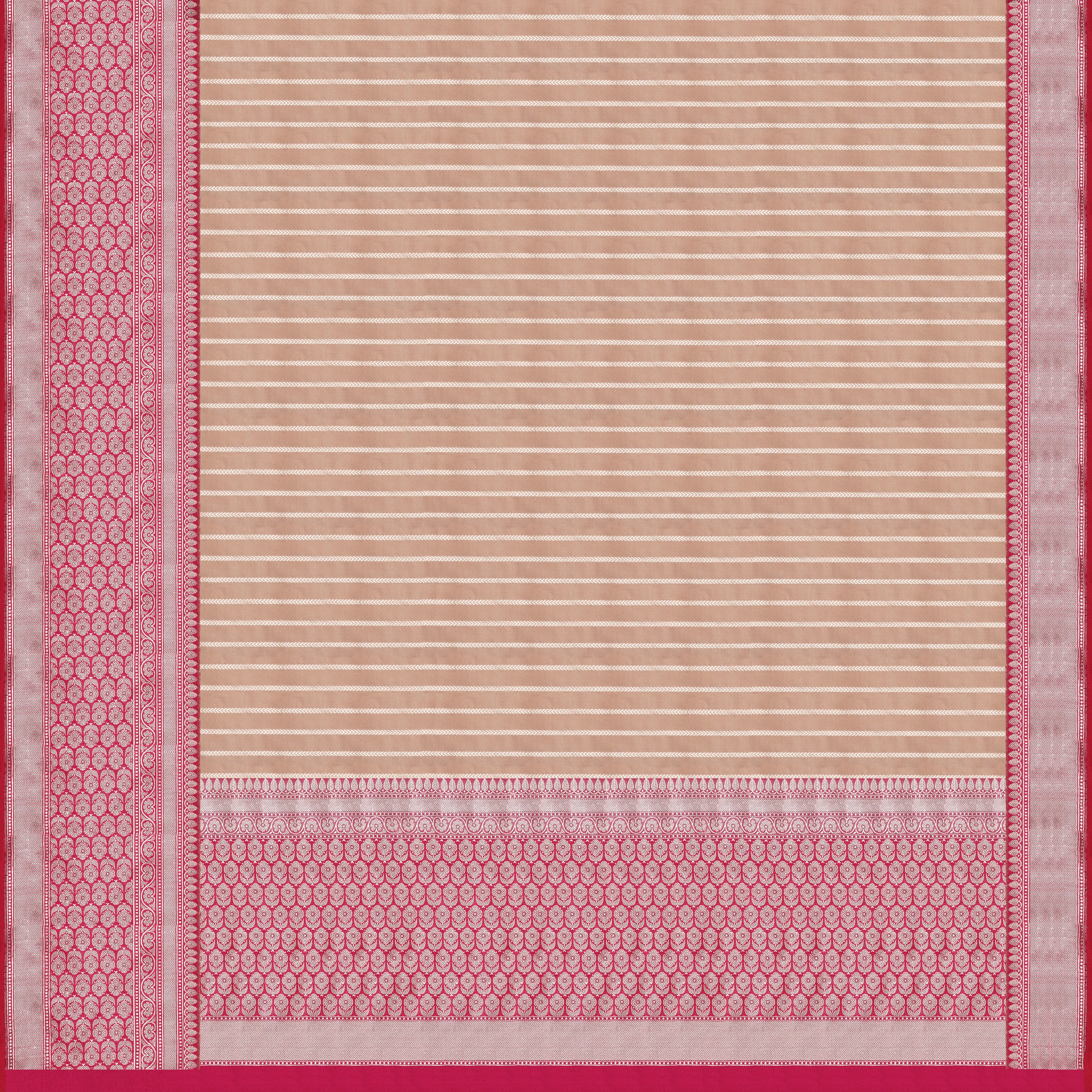 Handwoven Beige with Pink Banarasi Silk Saree - 2091N011116DSC