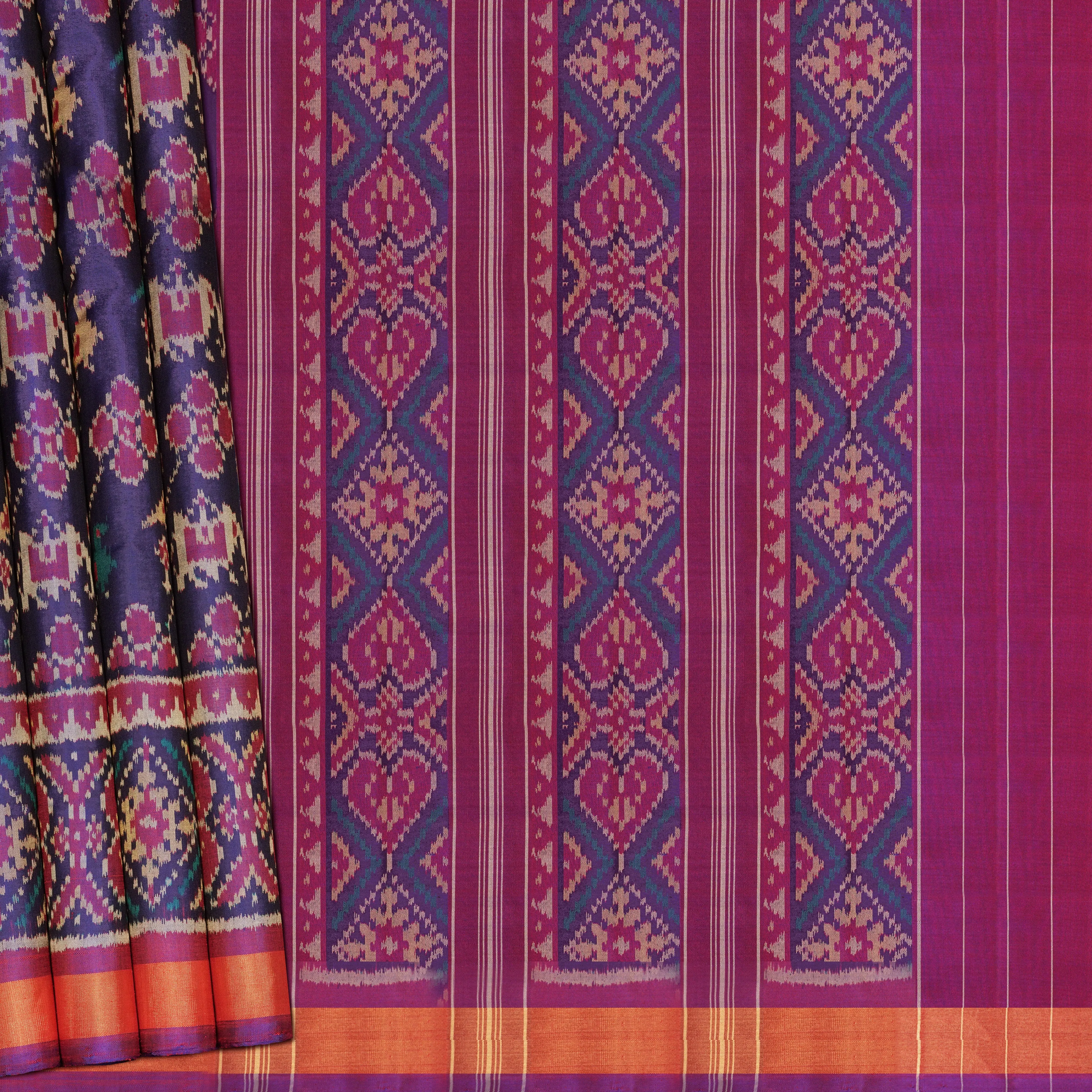 Handwoven Blue with Multicolours Patola Silk Saree - 2158T010734DSC