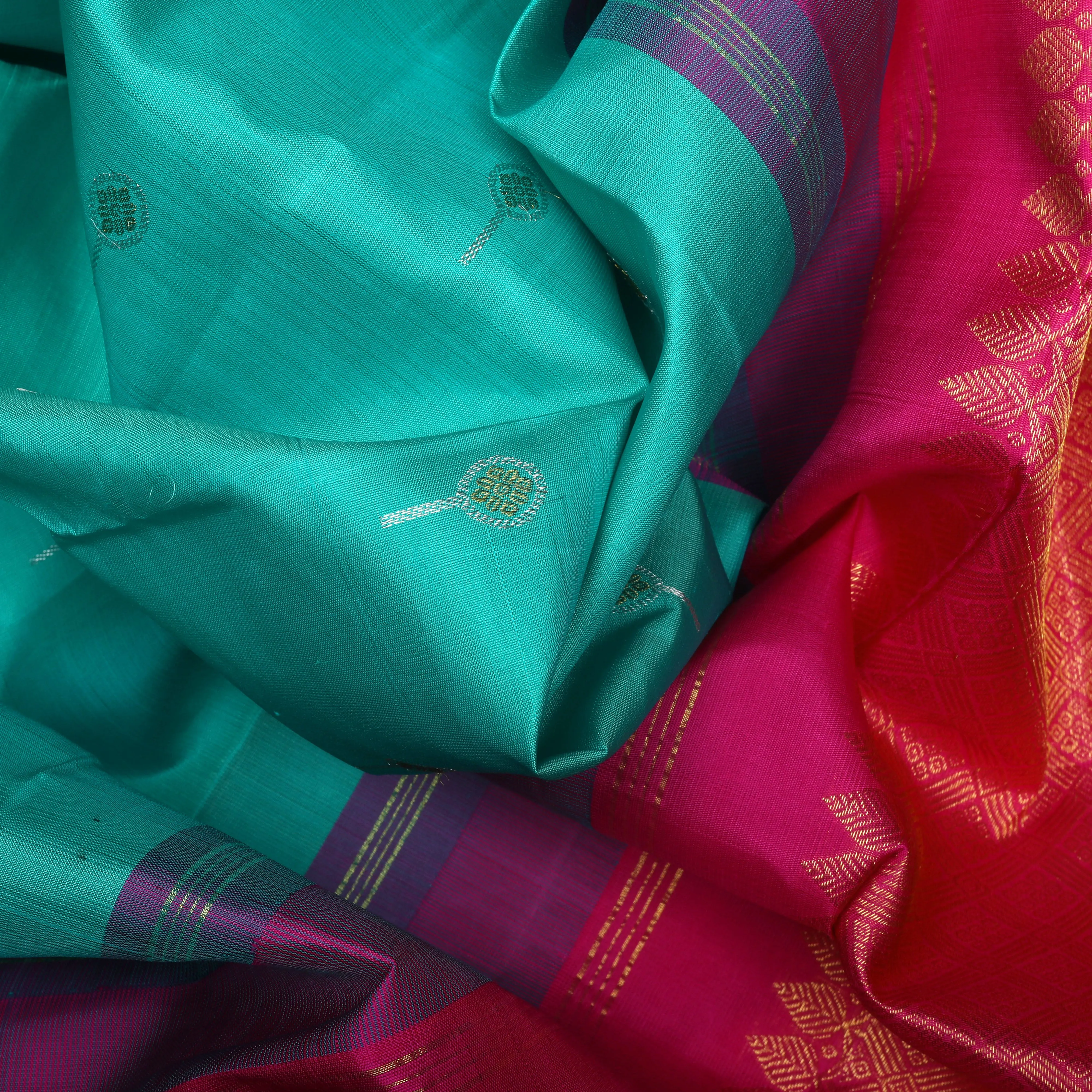 Handwoven Blue with Pink Kanjivaram Silk Saree - 1331T004857DSC