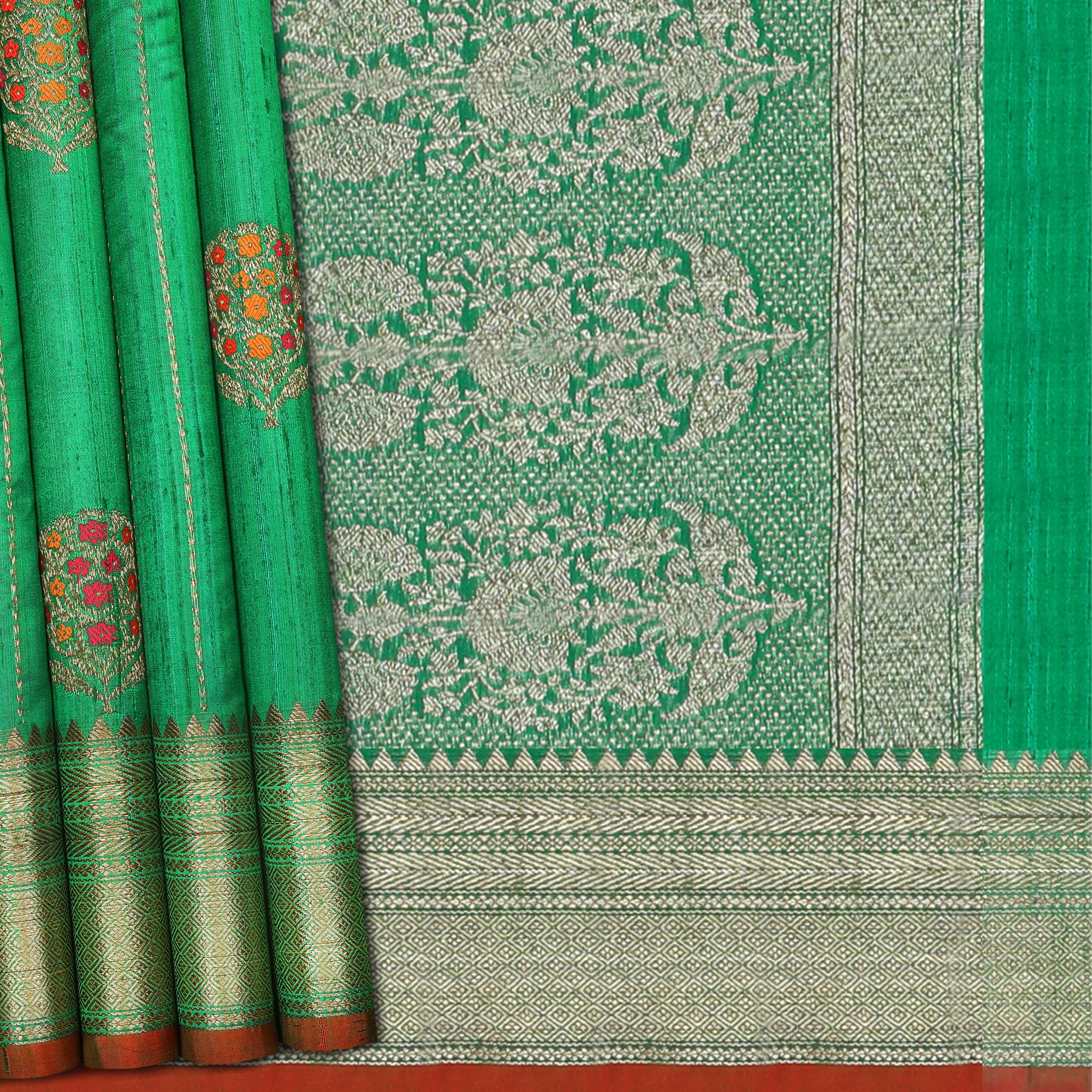 Handwoven Green Banarasi Tussar Silk Saree - 1386T004749DSC