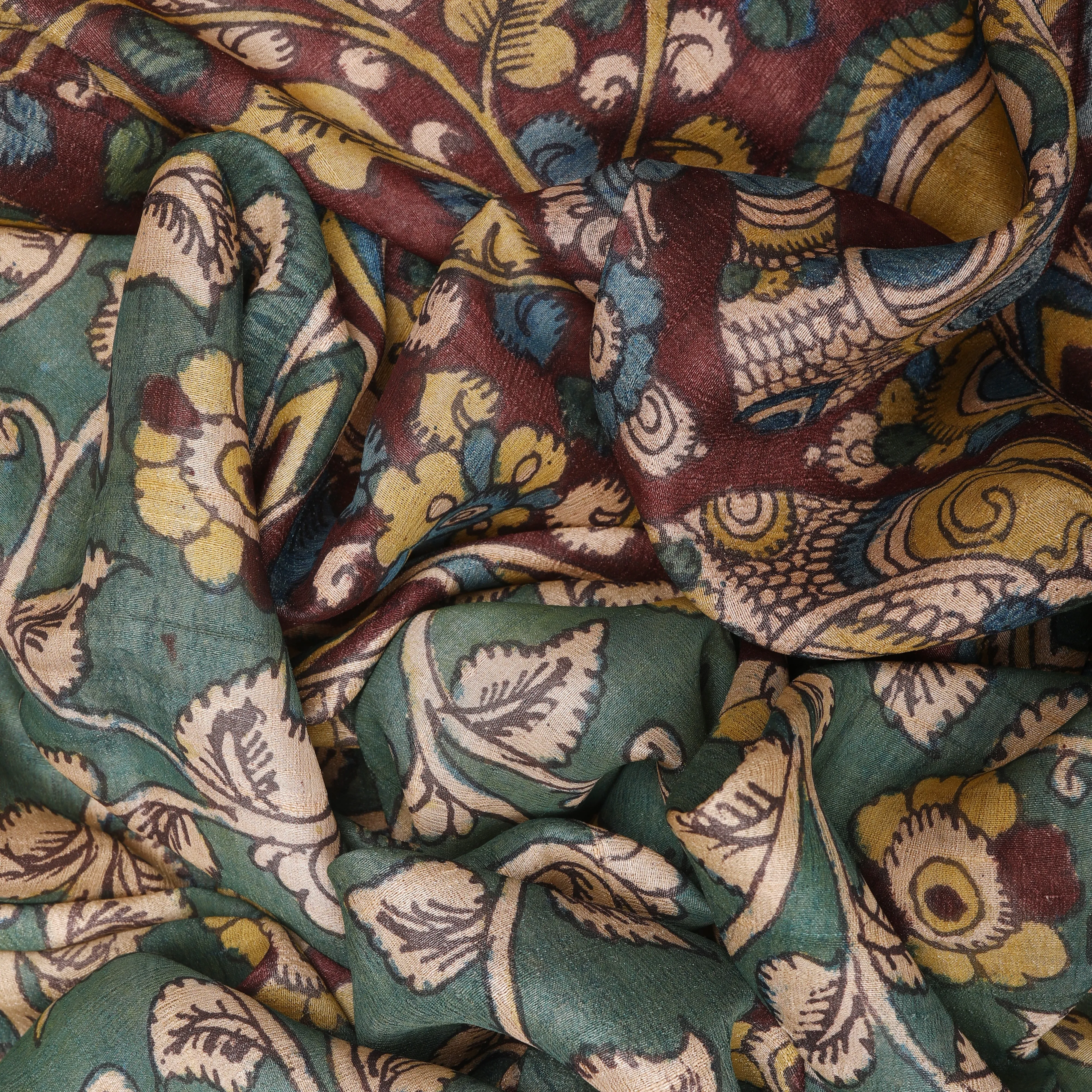 Handwoven Green Tussar Chiffon Kalamkari Silk Saree - 779T003393DSC