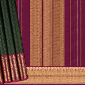 Handwoven Green with Pink Kanjivaram Silk Saree - 1922T009001DSC