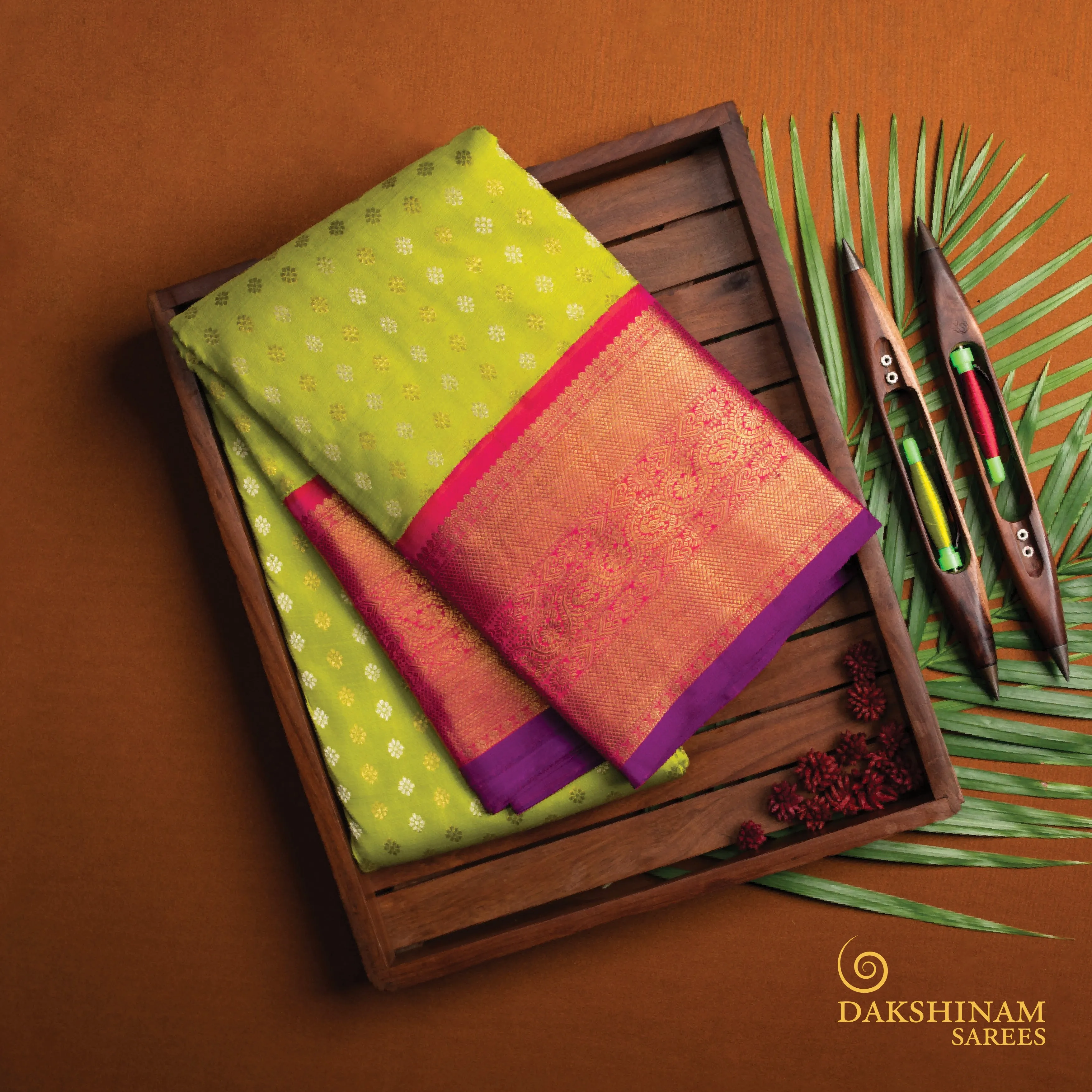 Handwoven Green with Pink Kanjivaram Silk Saree - 261T001485DSC