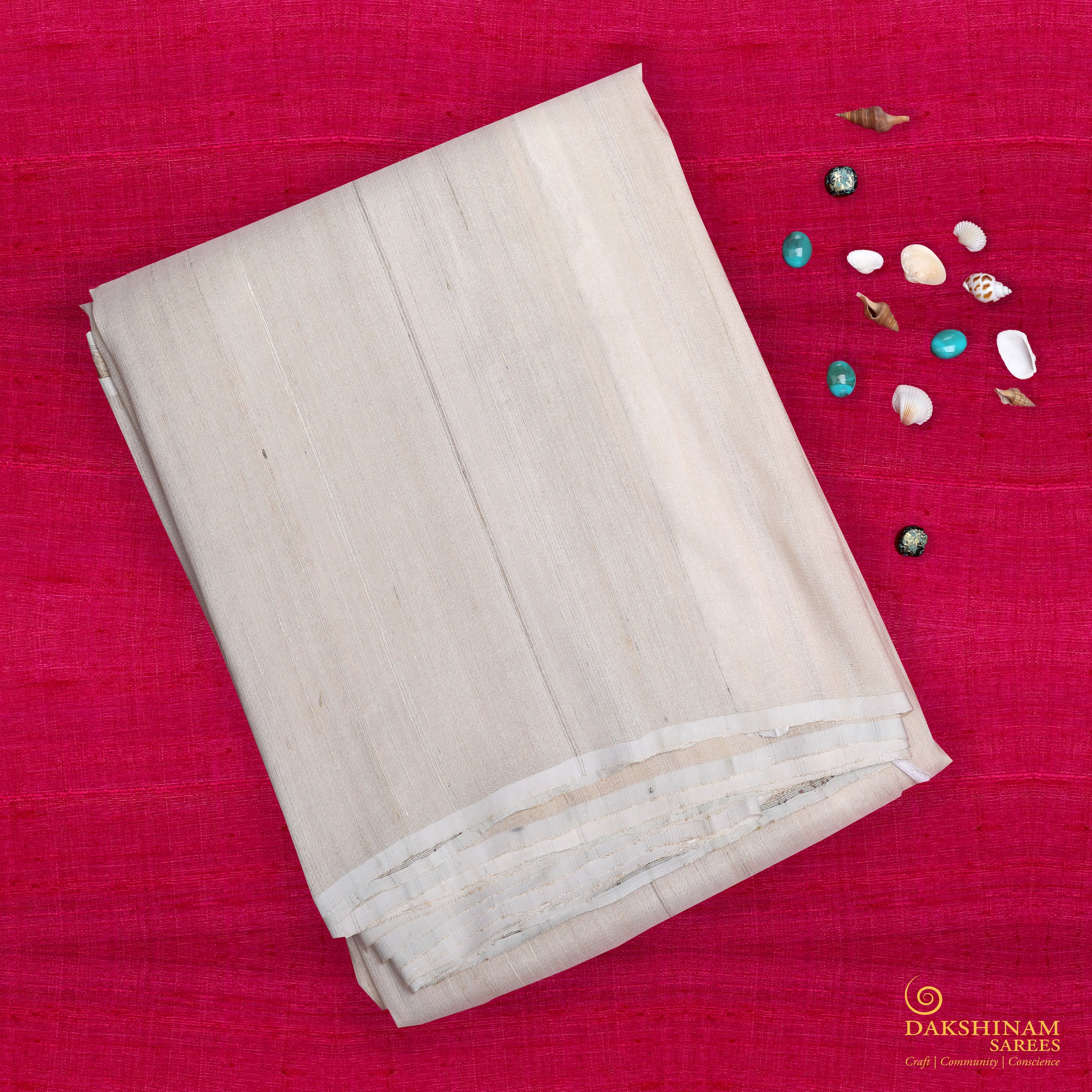 Handwoven Off-white Tussar Silk Saree - 1188T003387DSC