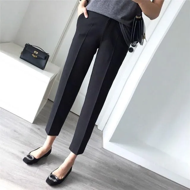 High Waist Long Pants Loose Straight Black Grey