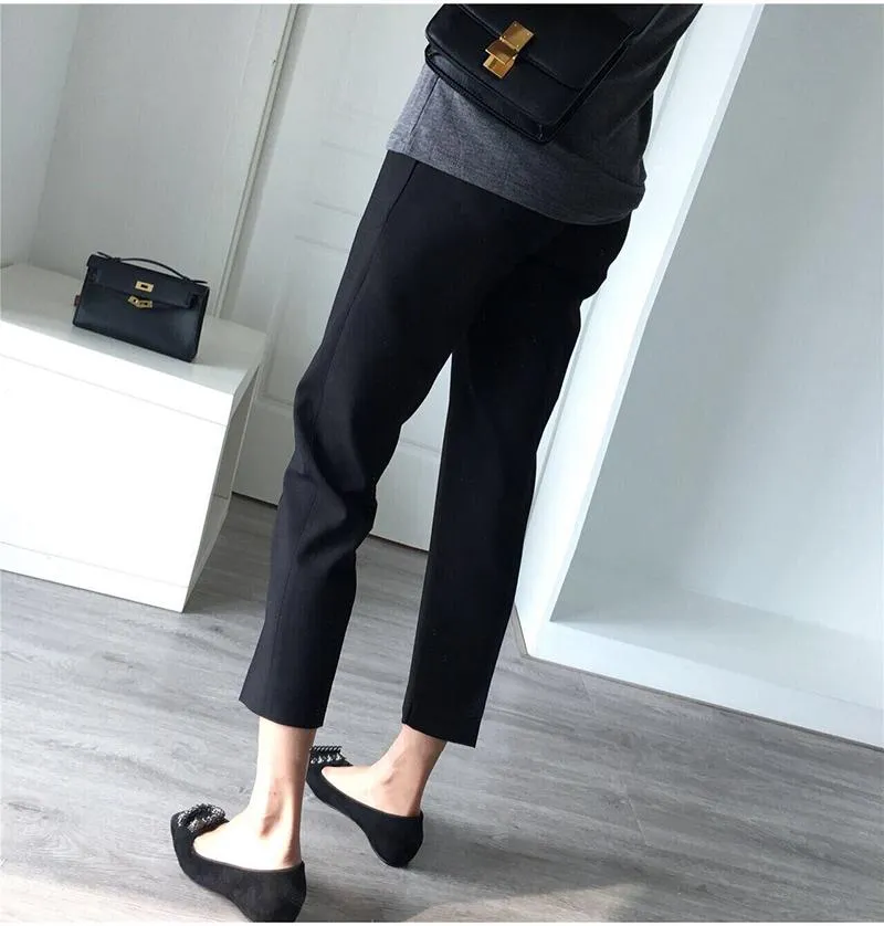 High Waist Long Pants Loose Straight Black Grey