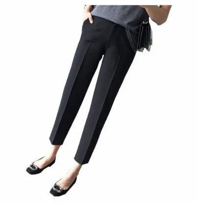 High Waist Long Pants Loose Straight Black Grey