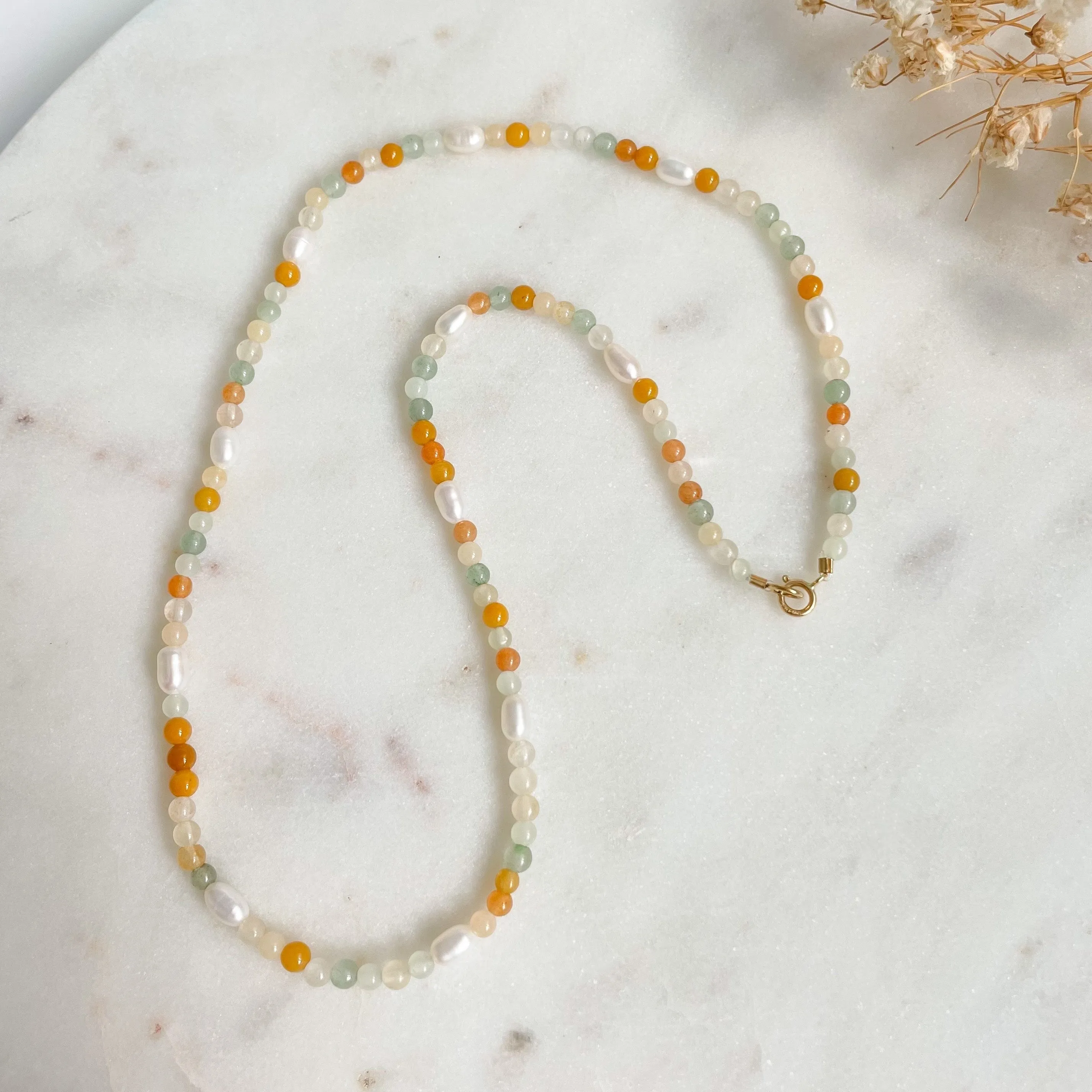 Honey & Green Jade Athens Pearl Beaded Necklace