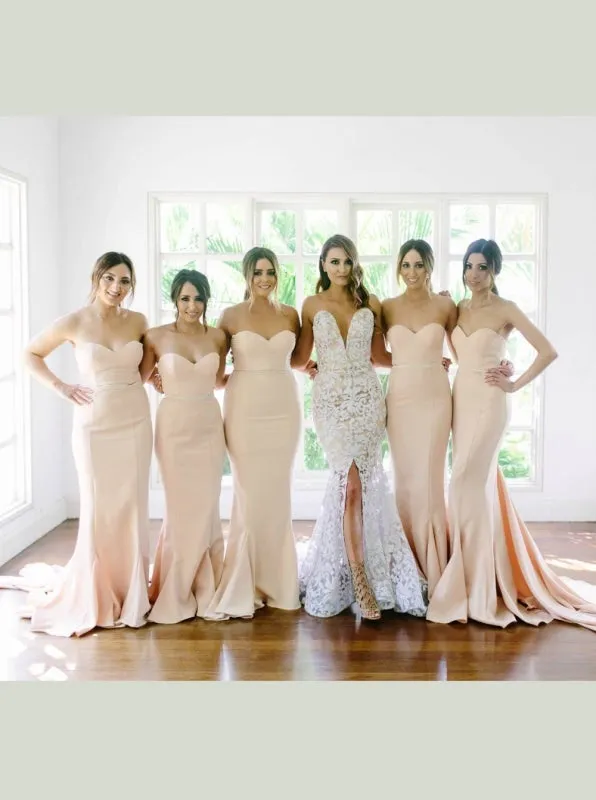 Hot-selling Sweetheart Court Train Champagne Mermaid Bridesmaid Dress