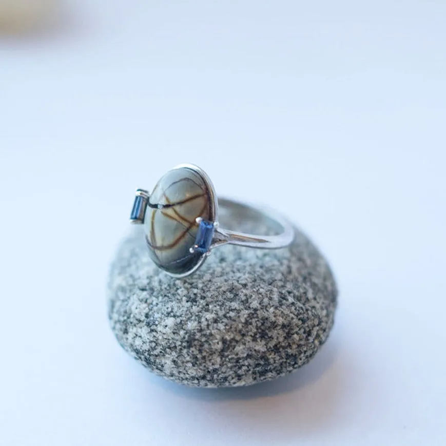 Jasper and Sapphire Push Over Ring by Faeber Studio