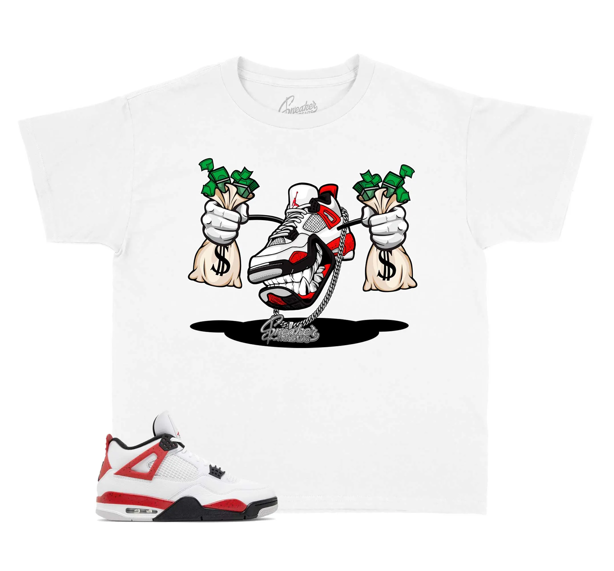 Kids Red Cement 4 Shirt - Fly Kicks - White