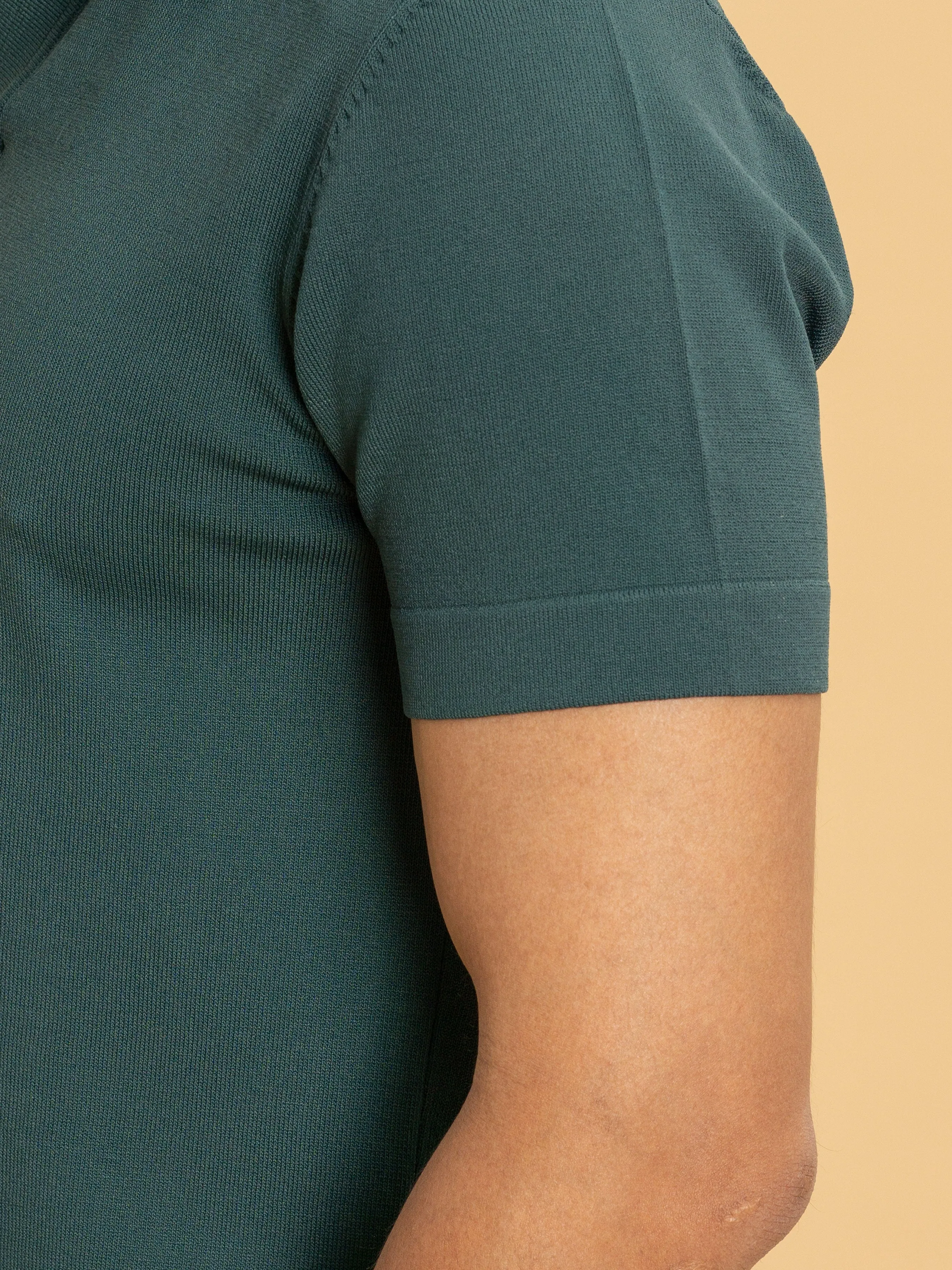 Knit Polo Tee - Emerald Green Open Collar