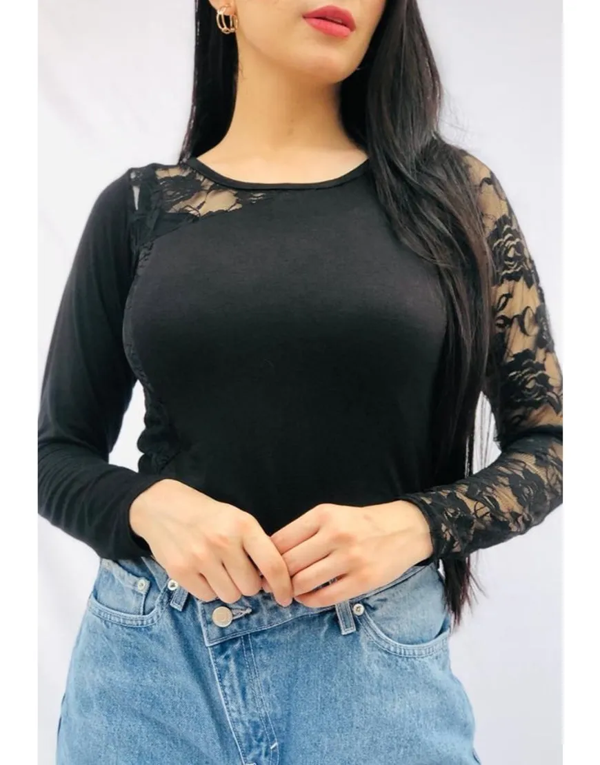 Lace One Shoulder Top Black