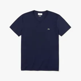 Lacoste V-Neck Pima Cotton Tee In Navy