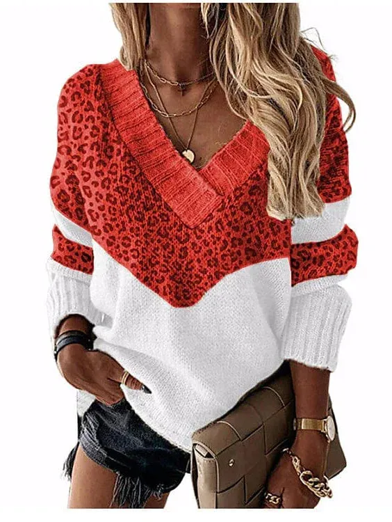 Leopard Print Sleeveless Women's Shirt Blouse with V Neckline