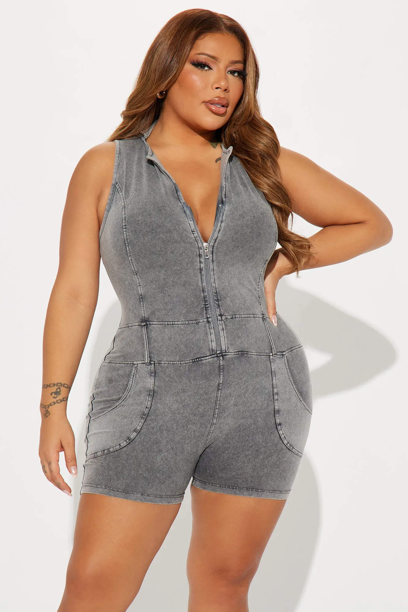 Liberty Washed Romper - Grey