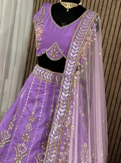 Lilac Slub Silk Wedding Wear Lehenga Choli Set