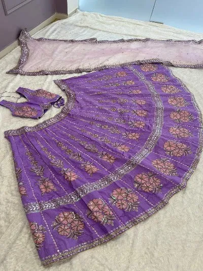 Lilac Slub Silk Wedding Wear Lehenga Choli Set