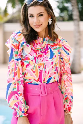 Look On The Bright Side Pink Abstract Blouse