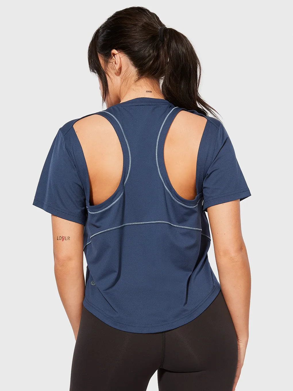 LULULEMON X BARRY'S BLUE VENTILATED OPEN-BACK TEE