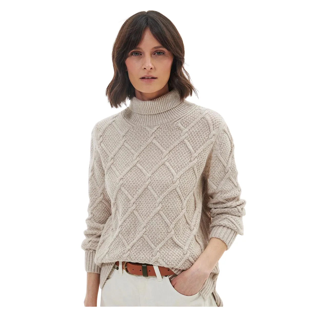 Maglione Donna Barbour Burne Roll Neck Beige